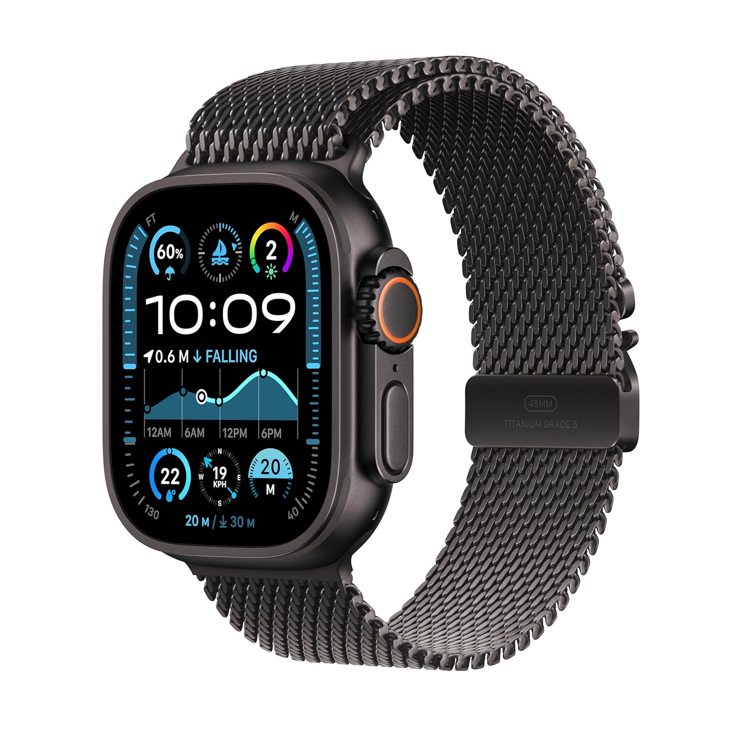 PRO ULTRA-2 GPS Cellular 49mm Smartwatch, Sports Watch with Natural Titanium Case with Black Titanium Milanese Loop - M/L. Fitness Tracker, Precision GPS, Action Button