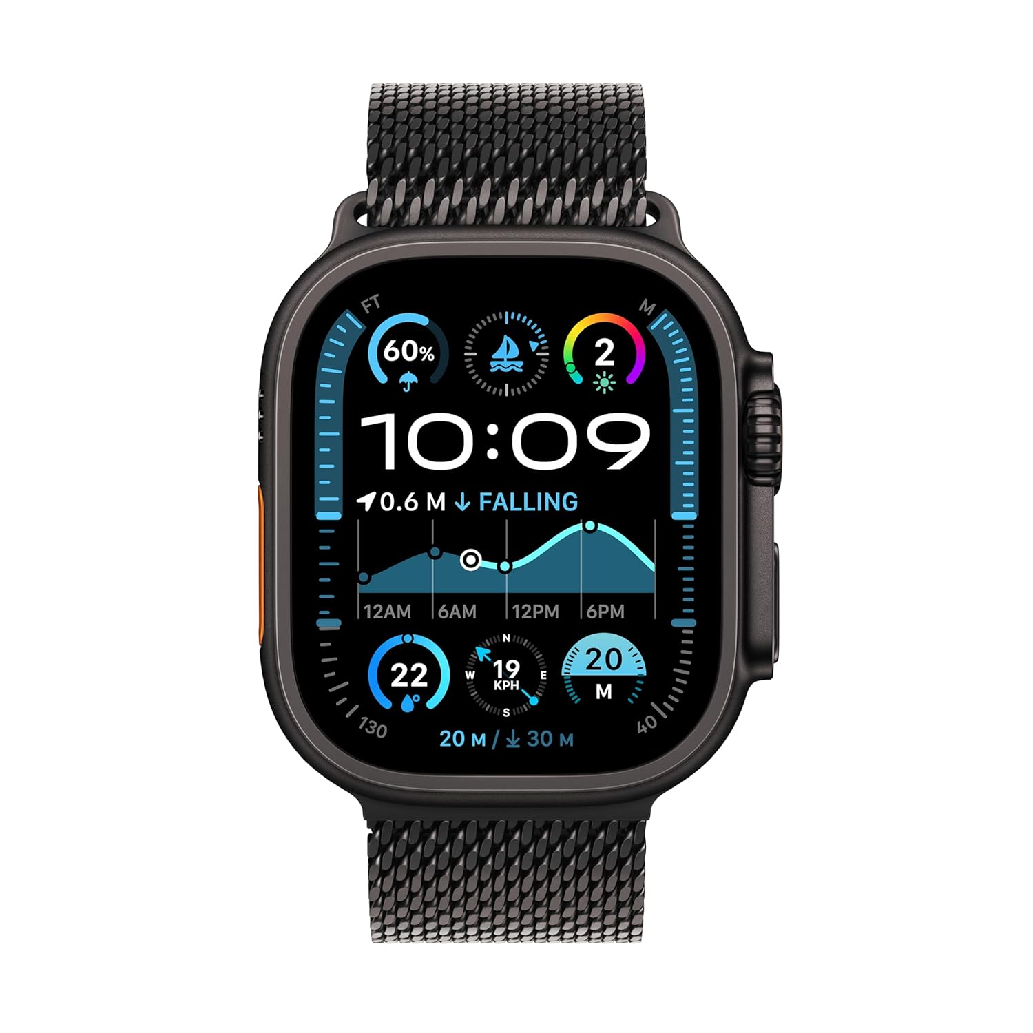 PRO ULTRA-2 GPS Cellular 49mm Smartwatch, Sports Watch with Natural Titanium Case with Black Titanium Milanese Loop - M/L. Fitness Tracker, Precision GPS, Action Button