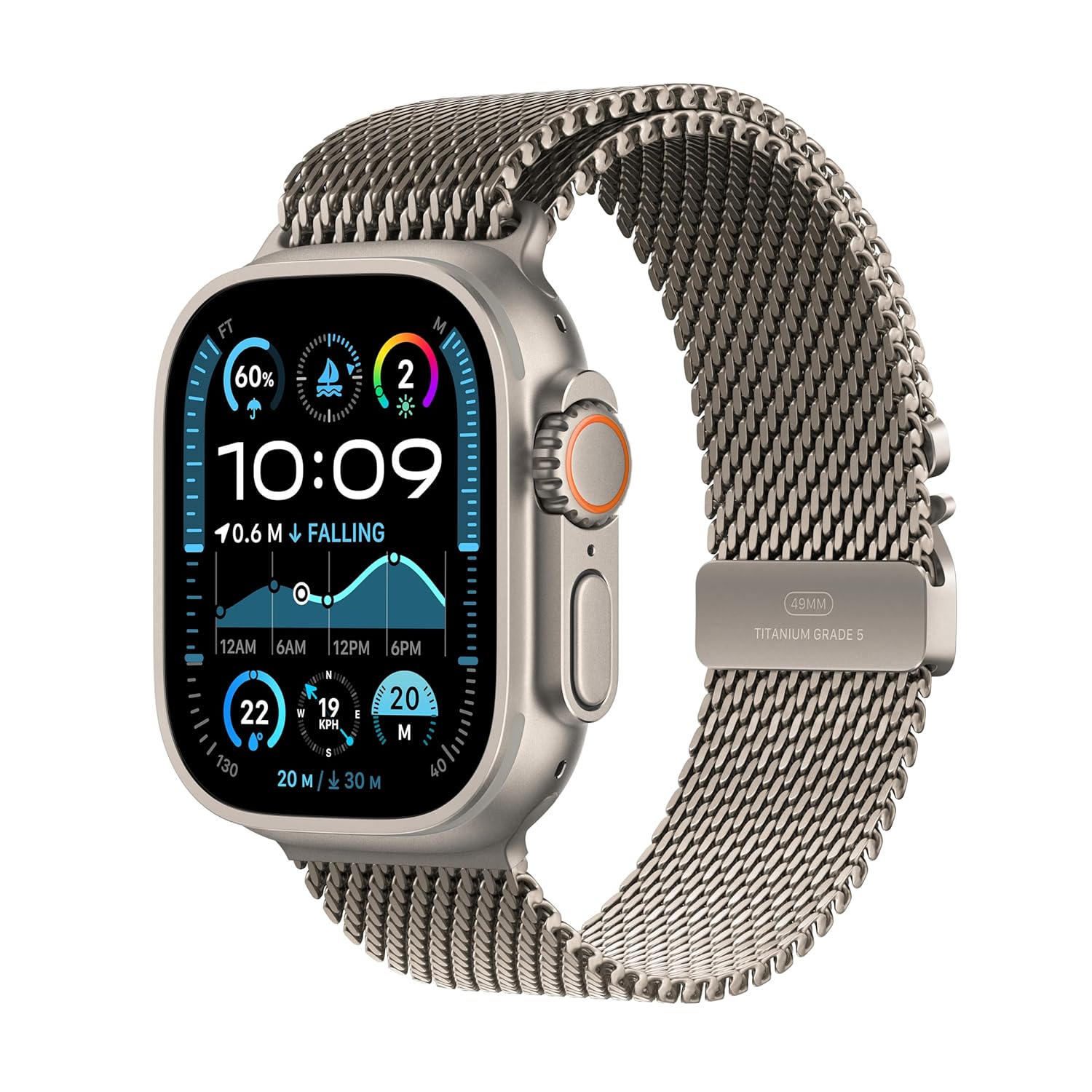 PRO ULTRA-2 GPS Cellular 49mm Smartwatch, Sports Watch with Natural Titanium Case with Natural Titanium Milanese Loop- M/L. Fitness Tracker, Precision GPS, Action Button