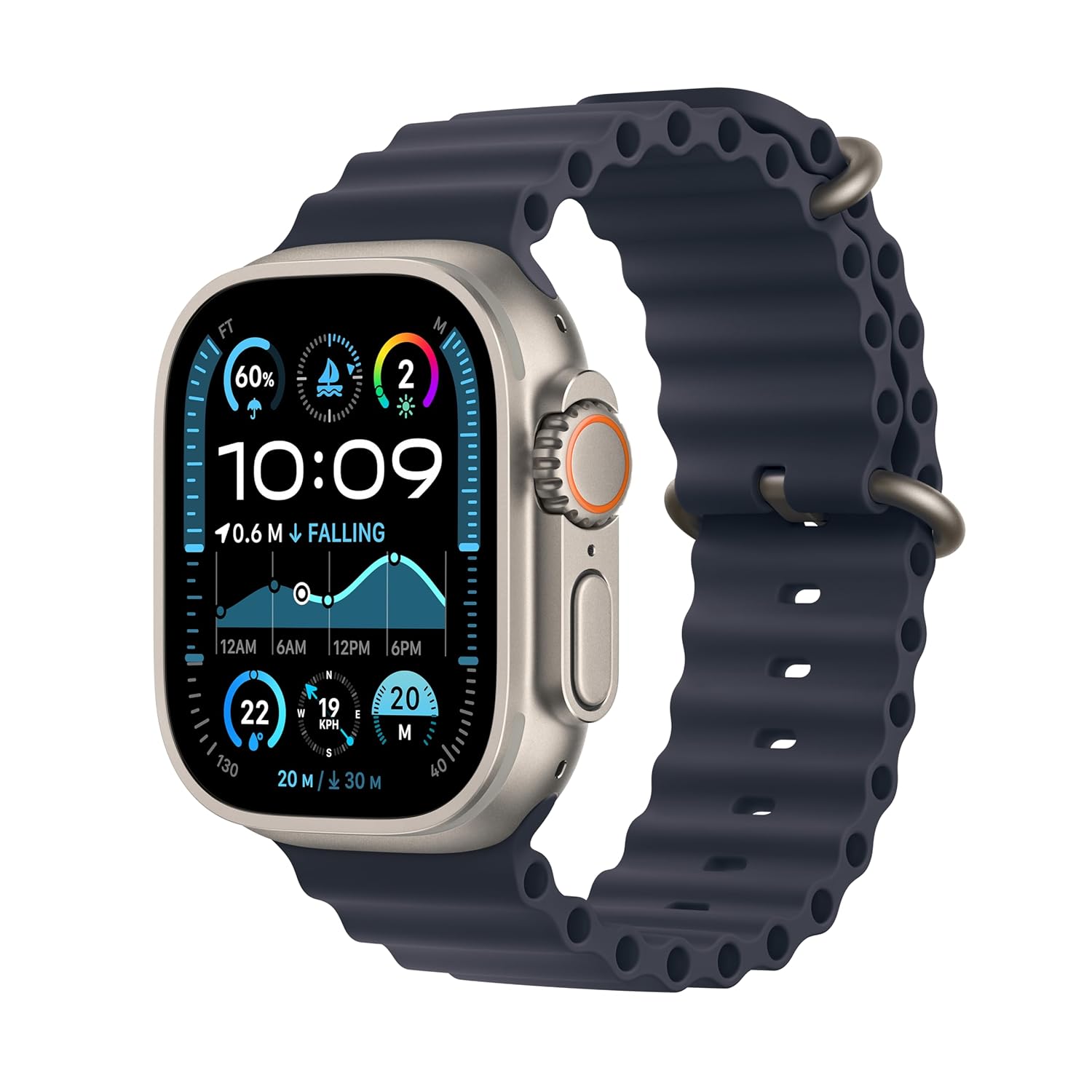 PRO ULTRA-2 GPS Cellular 49mm Smartwatch, Sports Watch with Natural Titanium Case with Navy Ocean Band- M/L. Fitness Tracker, Precision GPS, Action Button
