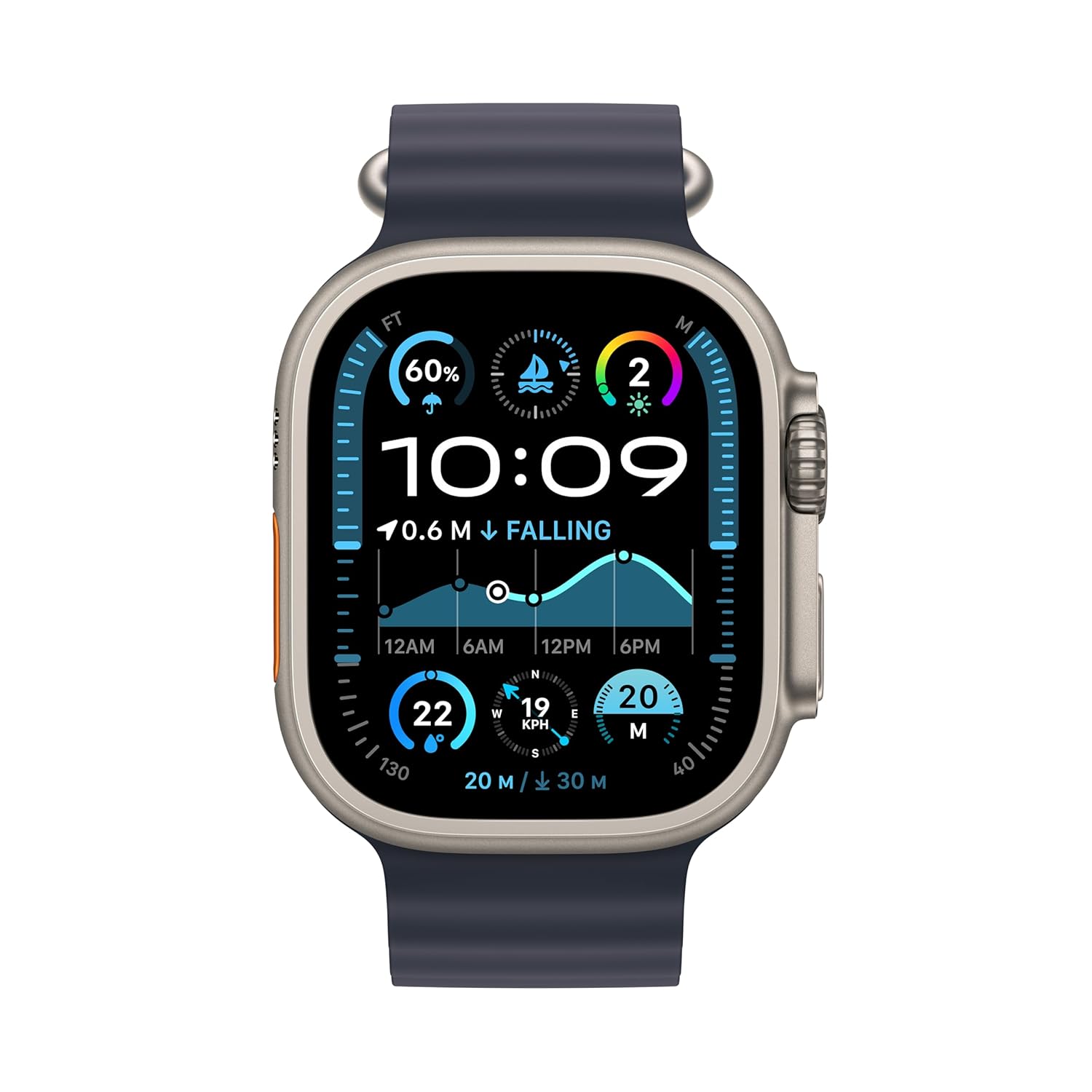PRO ULTRA-2 GPS Cellular 49mm Smartwatch, Sports Watch with Natural Titanium Case with Navy Ocean Band- M/L. Fitness Tracker, Precision GPS, Action Button