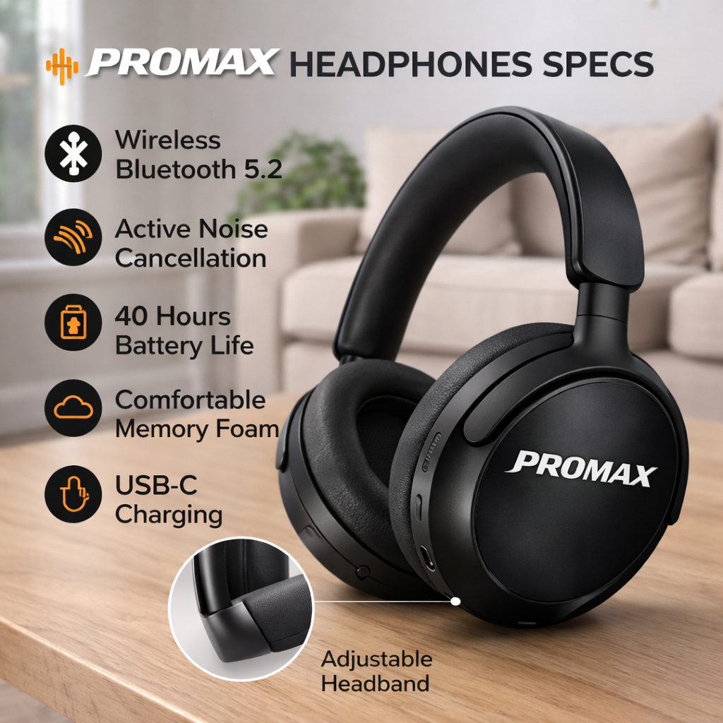PROMAX ANC Headphones — Immersive Noise Cancellation, Alexa Voice Control, 40-Hour Battery & Complimentary ANC Earbuds