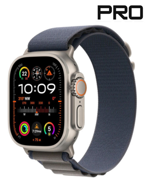 PRO ULTRA-2 GPS  Cellular 49mm Smartwatch, Sports Watch with Natural Titanium Case with Navy-Blue Trail Loop - M/L. Fitness Tracker, Precision GPS, Action Button
