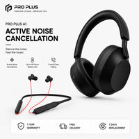 PRO PLUS A1 Active Noise Cancelling Wireless Bluetooth Over-Ear Headphones with Mic, Up to 40 Hours Battery, Black
