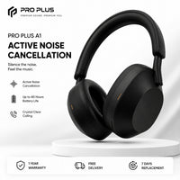 PRO PLUS A1 Active Noise Cancelling Wireless Bluetooth Over-Ear Headphones with Mic, Up to 40 Hours Battery, Black